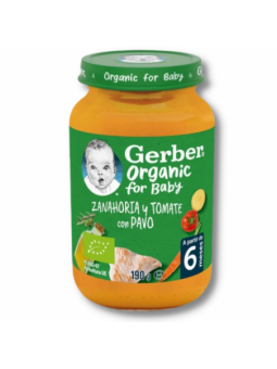 El tarrito de puré para bebés ecológico Gerber Zanahoria, Tomate y Pavo
